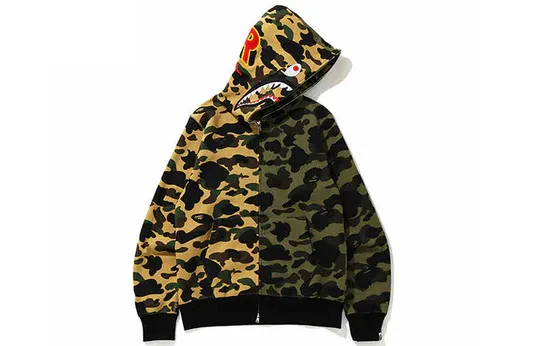 A Bathing Ape Shark Camo Full Zip Hoodie 'Brown Olive Green' 0ZXSWM115004E