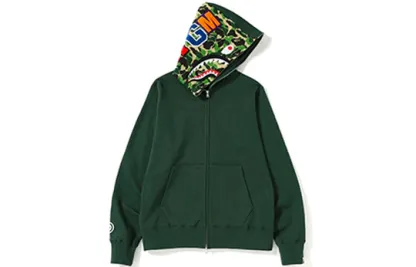 A Bathing Ape Shark Camo Full Zip Hoodie 'Forest Green' BAPE-SS19-4