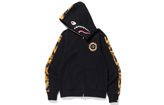 A BATHING APE x XO Shark Camo Full Zip Hoodie 'Black Yellow' 1E70-115-904