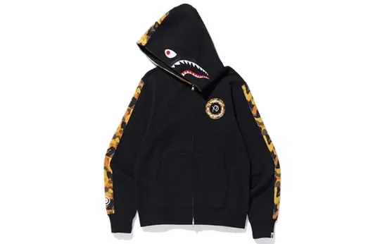 A BATHING APE x XO Shark Camo Full Zip Hoodie 'Black Yellow' 1E70-115-904