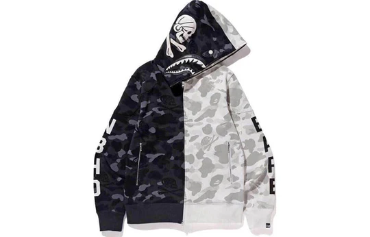 A Bathing Ape x Neighborhood Shark Camo Full Zip Hoodie 'Grey' 1E73-115-941