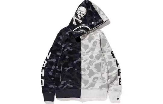 A Bathing Ape x Neighborhood Shark Camo Full Zip Hoodie 'Grey' 1E73-115-941
