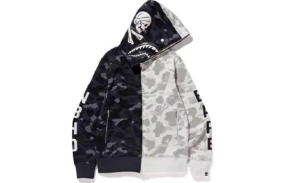 A Bathing Ape x Neighborhood Shark Camo Full Zip Hoodie 'Grey' 1E73-115-941