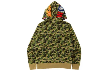A Bathing Ape Shark Camo Full Zip Hoodie 'Green' OZXSWM11516X