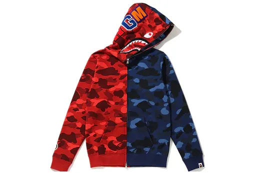 A Bathing Ape Shark Camo Full Zip Hoodie 'Red Blue' 0ZXSWW115501E
