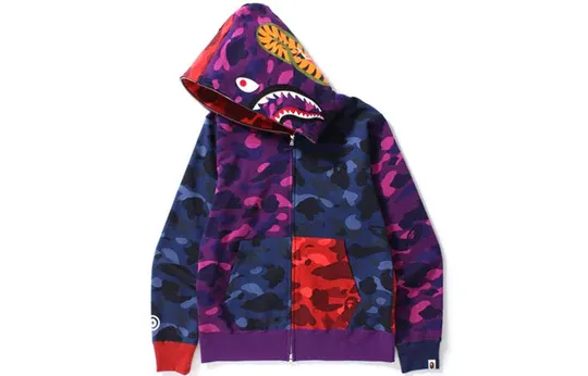 A Bathing Ape Shark Camo Full Zip Hoodie 'Purple Blue Red' 1H20-115-012