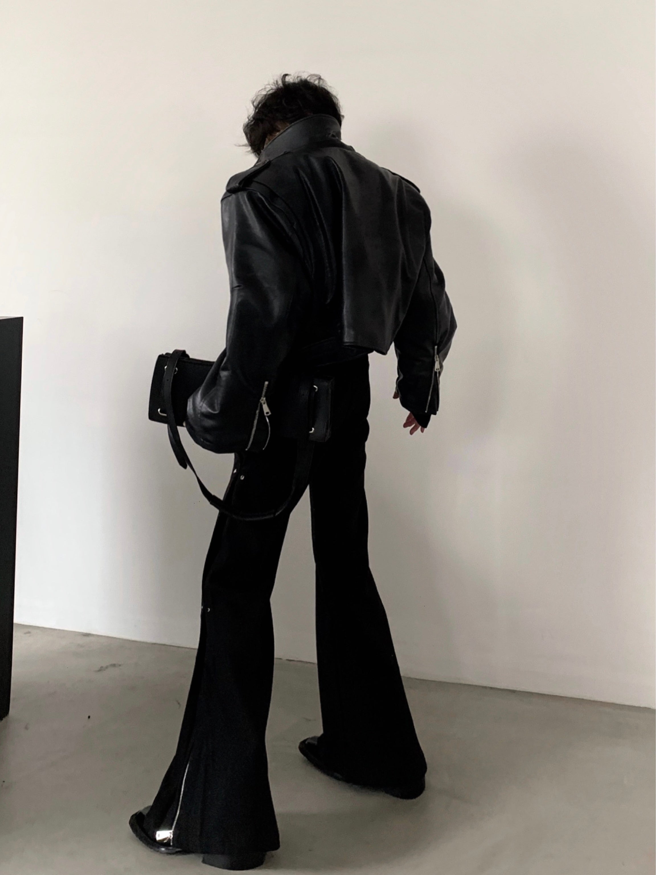 【23s November.】Motorcycle Silhouette Short Leather Jacket-IYAMIUIO