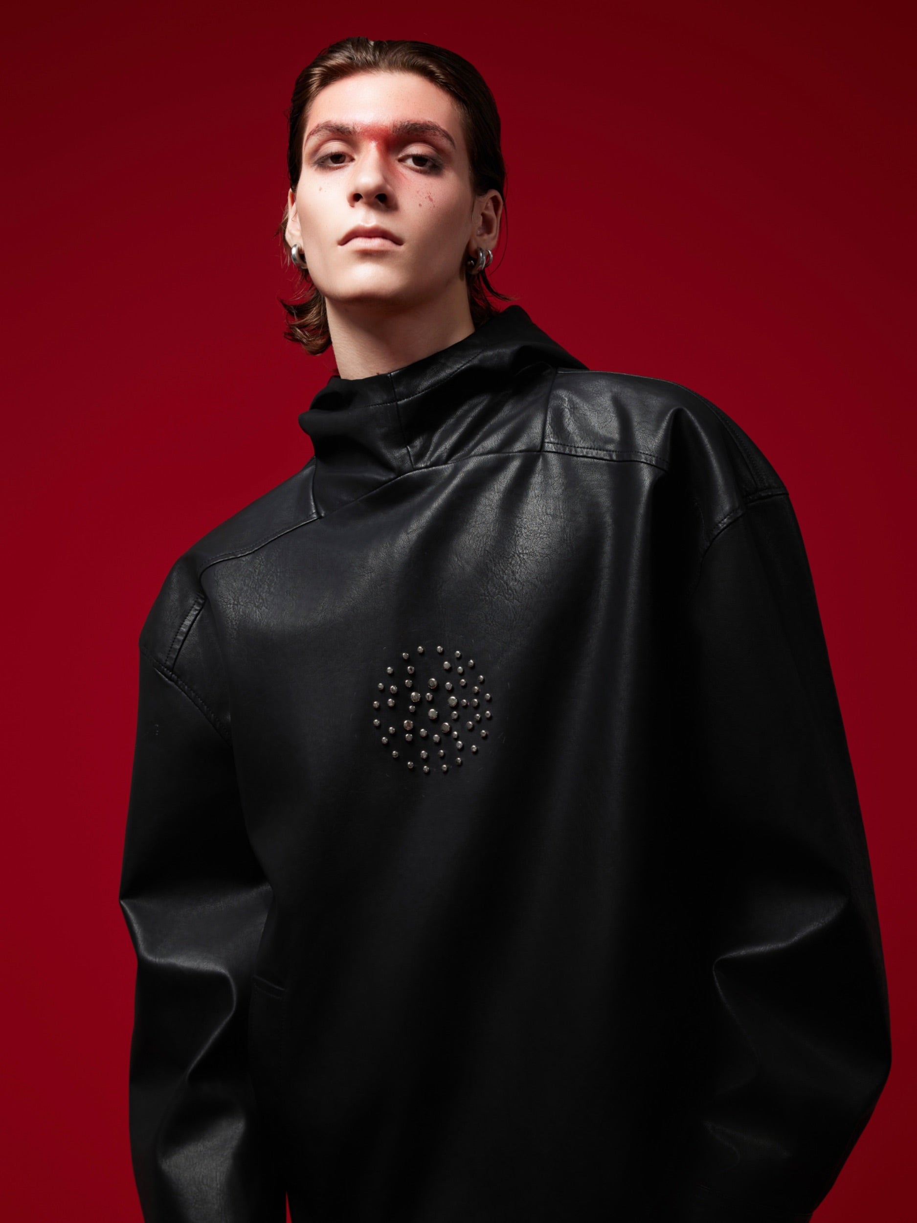 【24s Oct.】Metal Rivet Punk PU Leather Hoodie-IYAMIUIO