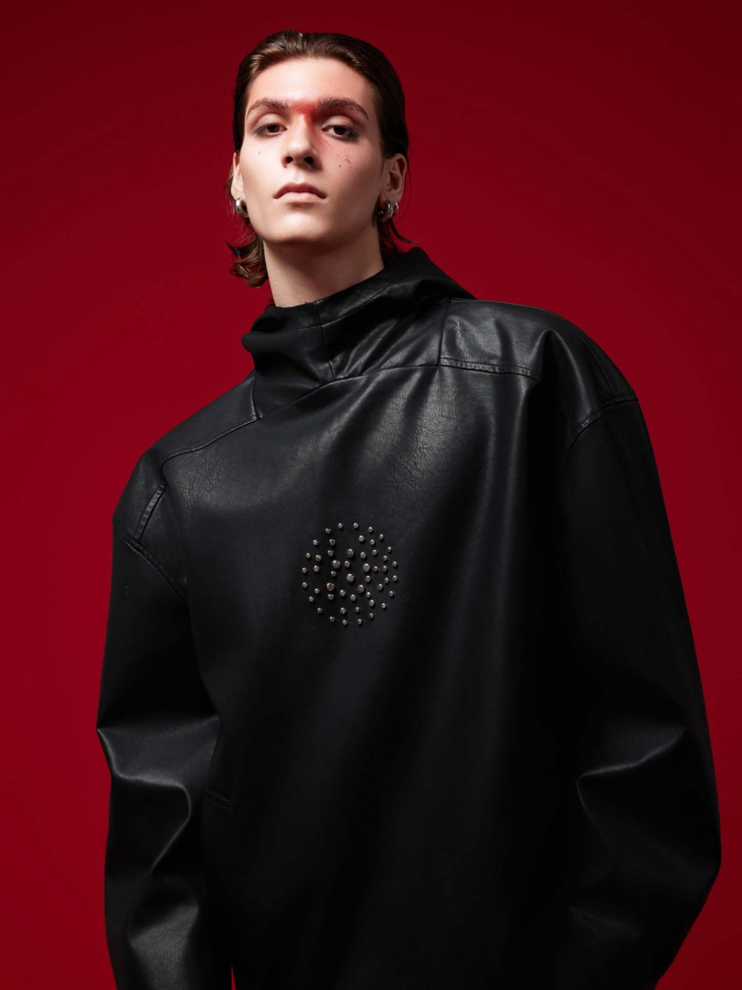 【24s Oct.】Metal Rivet Punk PU Leather Hoodie-IYAMIUIO