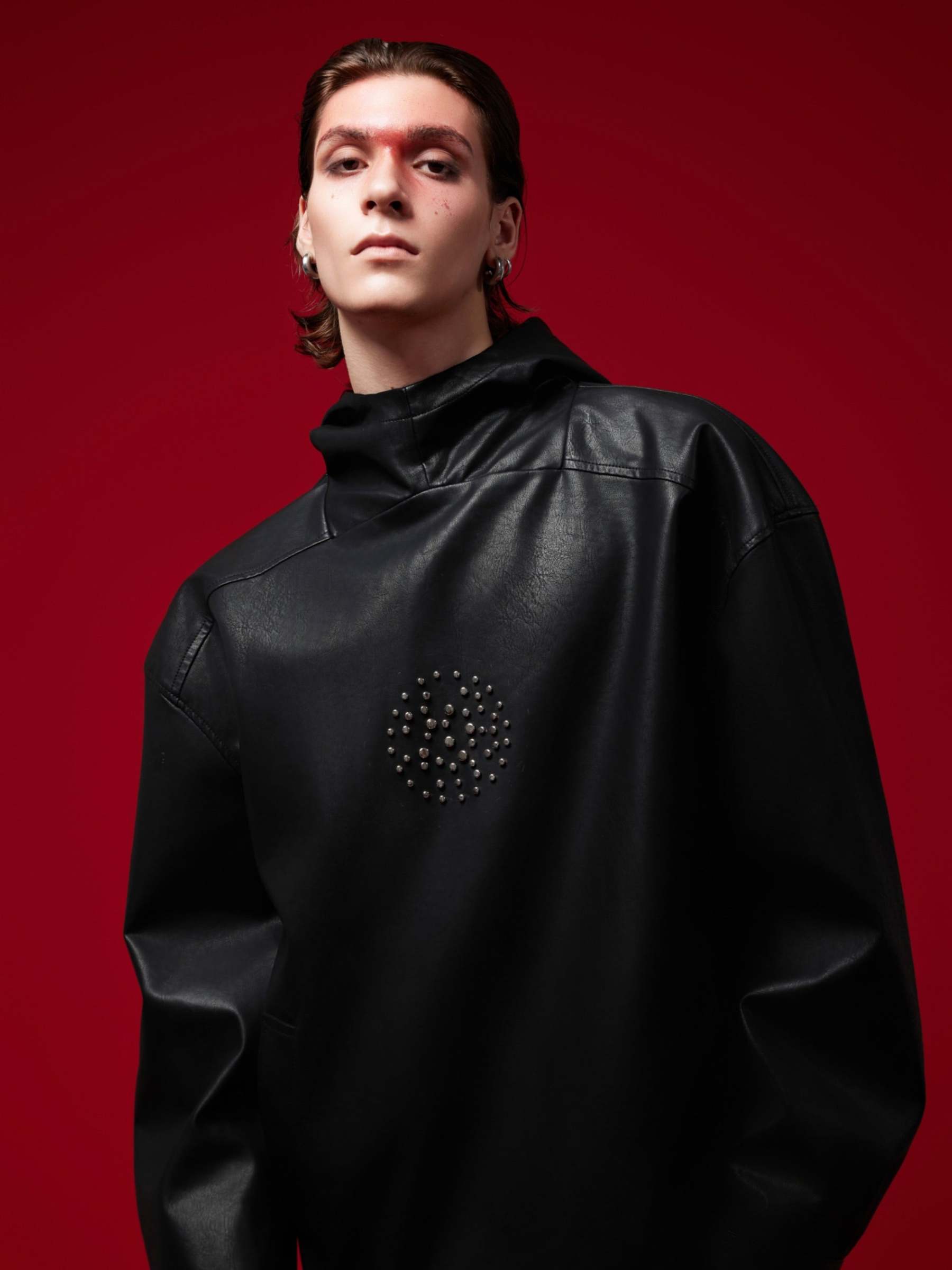 【24s Oct.】Metal Rivet Punk PU Leather Hoodie-IYAMIUIO