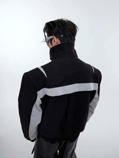 【23s November.】Deconstructed Split Glossy PU Leather Patchwork Woolen Jacket-IYAMIUIO