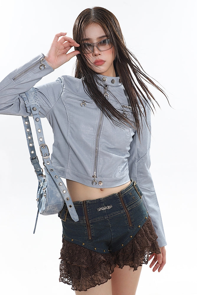 【23s December.】Slim Fit Crocodile Leather Metallic Logo Jacket-IYAMIUIO