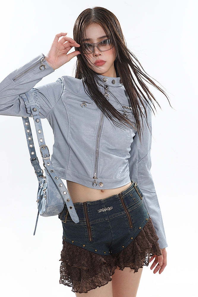 【23s December.】Slim Fit Crocodile Leather Metallic Logo Jacket-IYAMIUIO