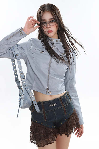 【23s December.】Slim Fit Crocodile Leather Metallic Logo Jacket-IYAMIUIO