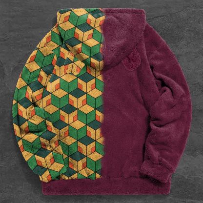 Retro color block trendy brand print plush hoodies-IYAMIUIO