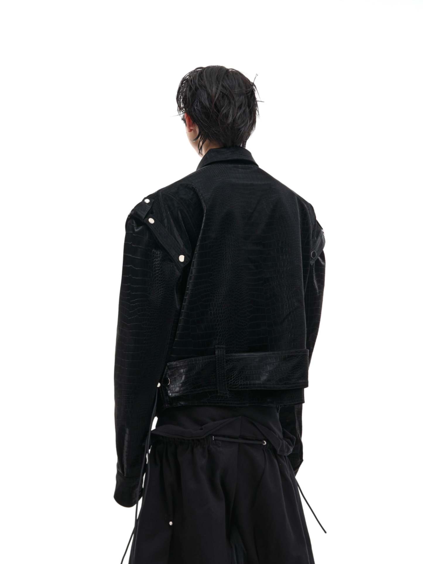 【24s Sep.】Shiny Croc-Print PU Leather Jacket-IYAMIUIO