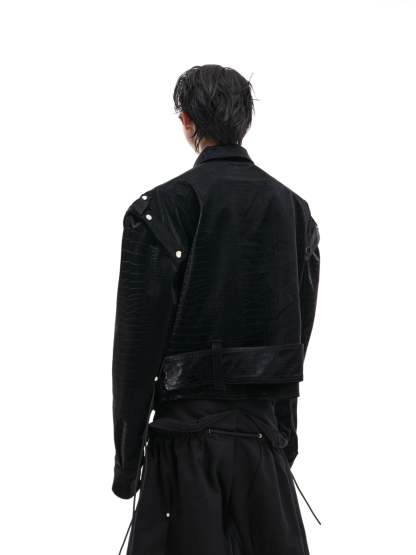 【24s Sep.】Shiny Croc-Print PU Leather Jacket-IYAMIUIO