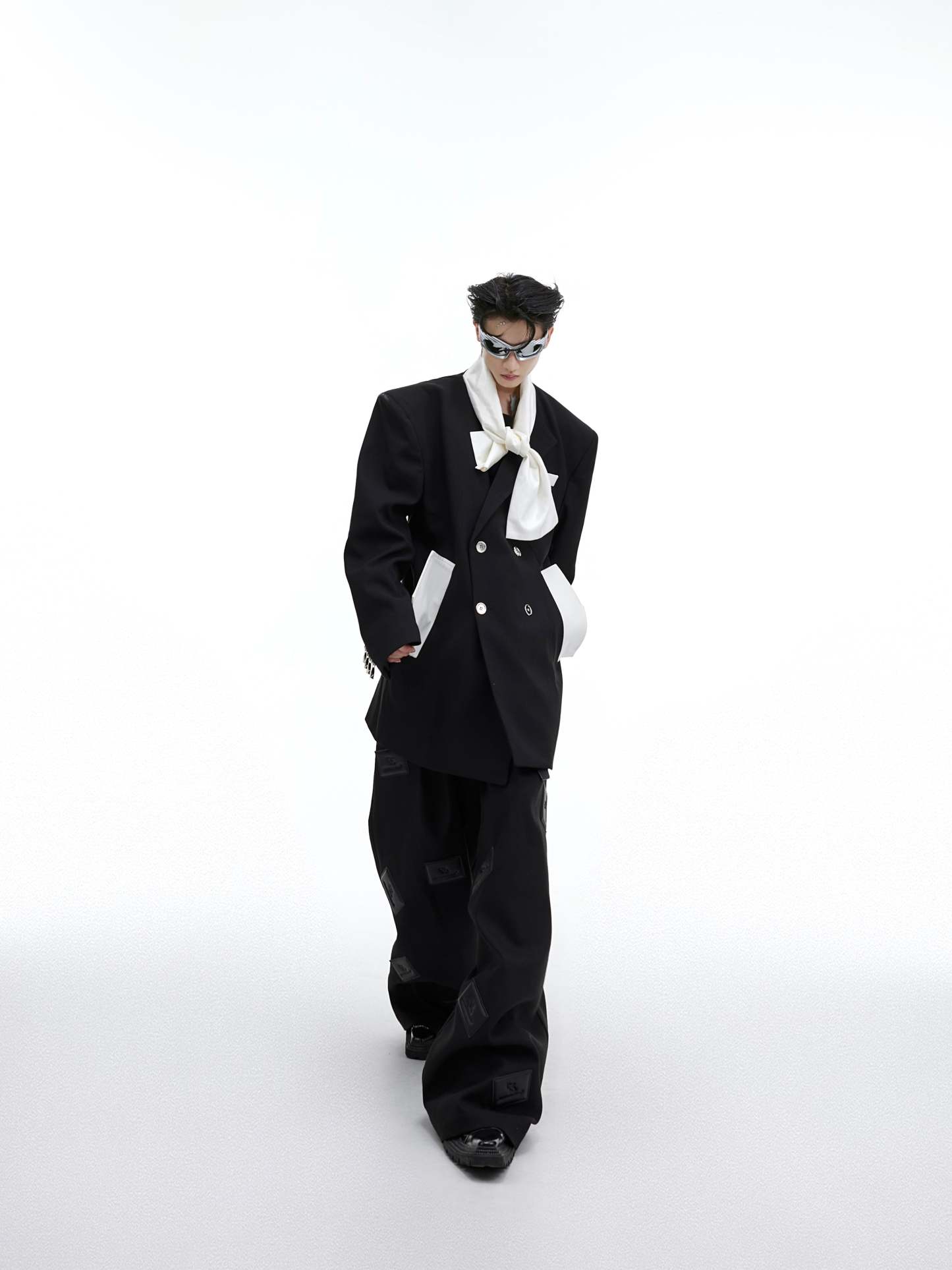 【23s September.】Twill Tie Patchwork Design Blazer-IYAMIUIO