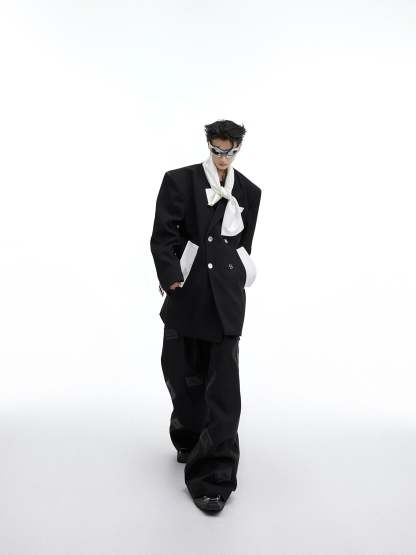 【23s September.】Twill Tie Patchwork Design Blazer-IYAMIUIO