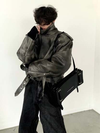 【23s November.】Motorcycle Silhouette Short Leather Jacket-IYAMIUIO