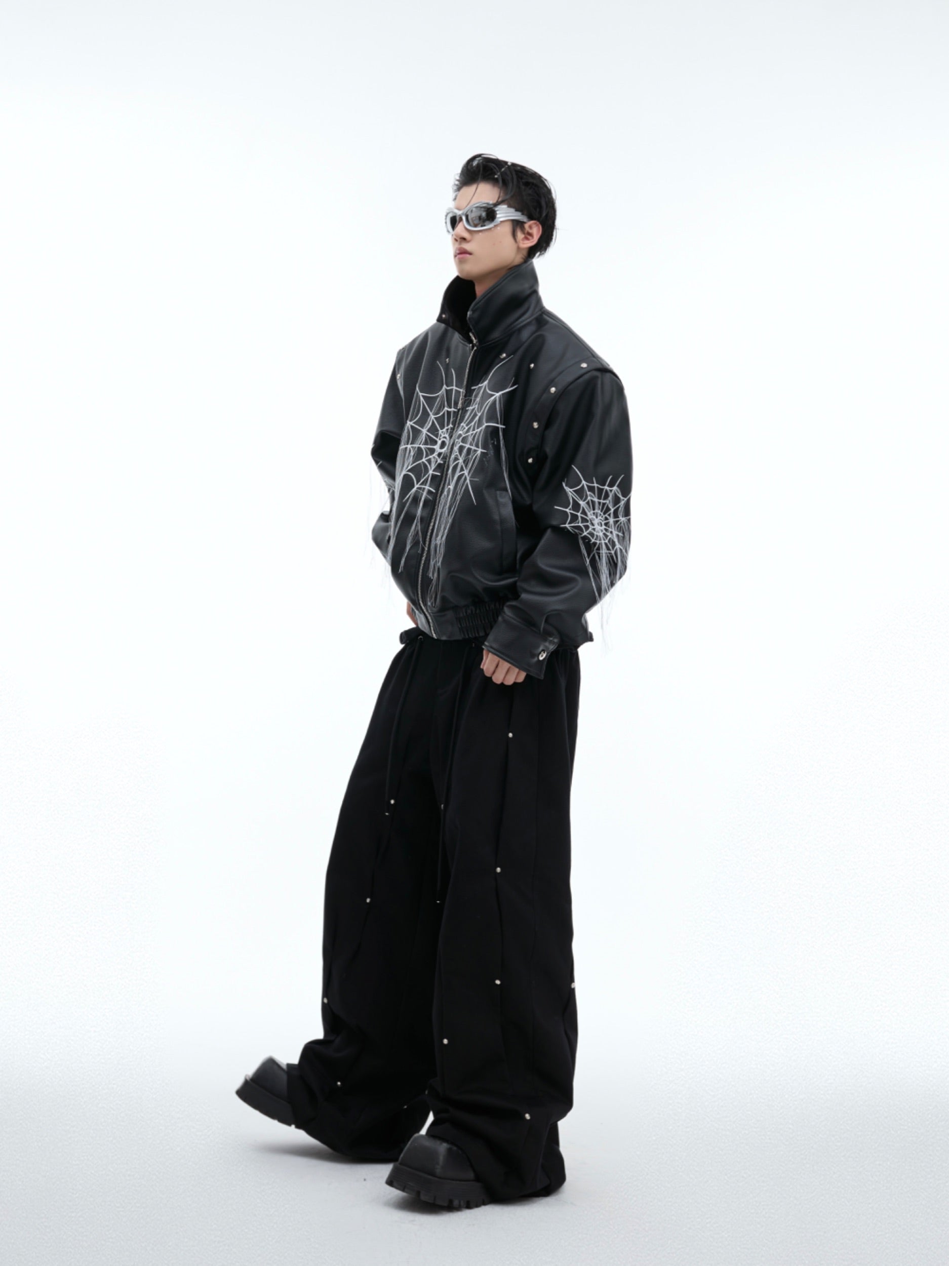 【24s Sep.】Spiderweb Metal Studded Tassel Leather Jacket-IYAMIUIO