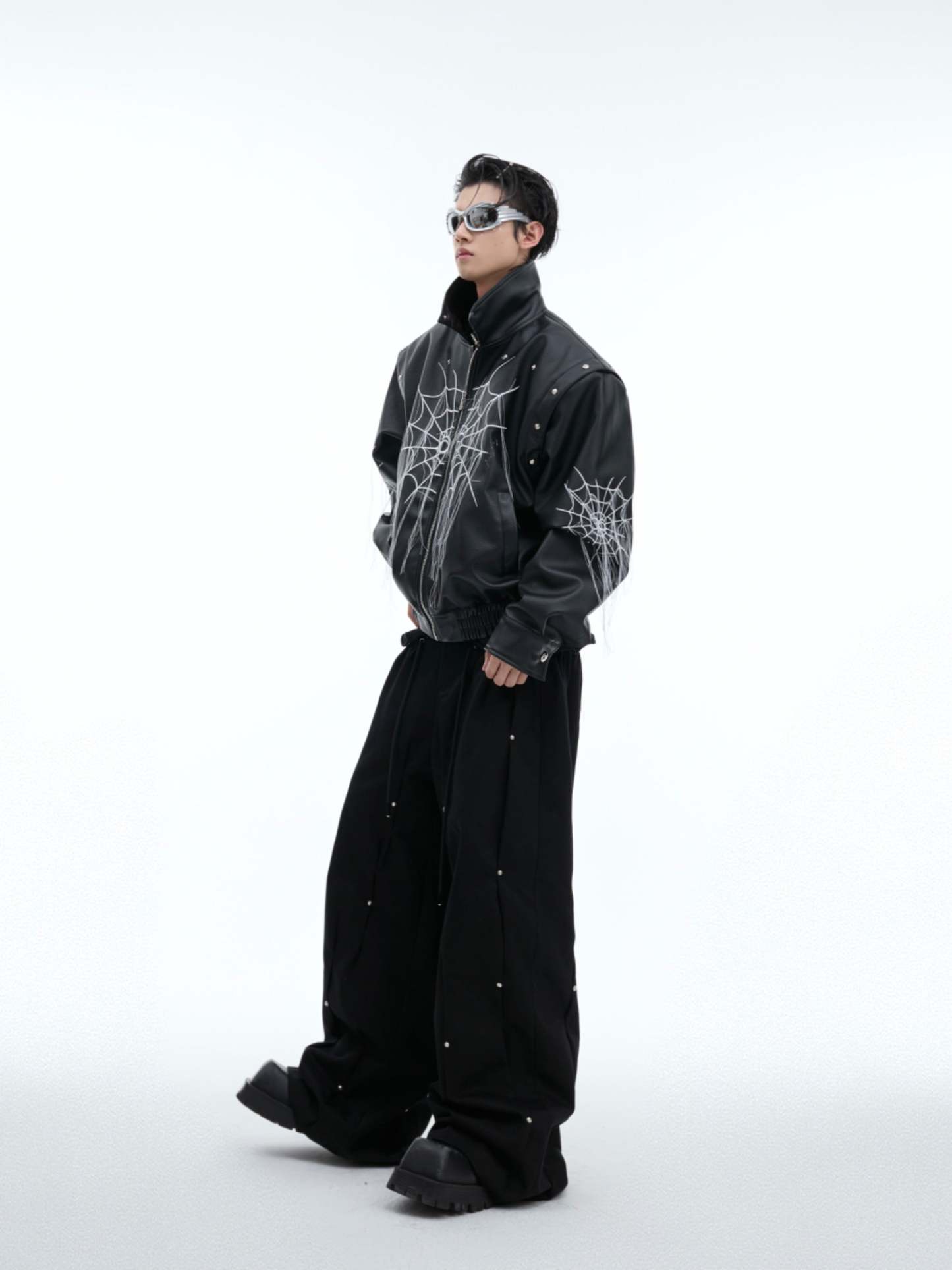 【24s Sep.】Spiderweb Metal Studded Tassel Leather Jacket-IYAMIUIO