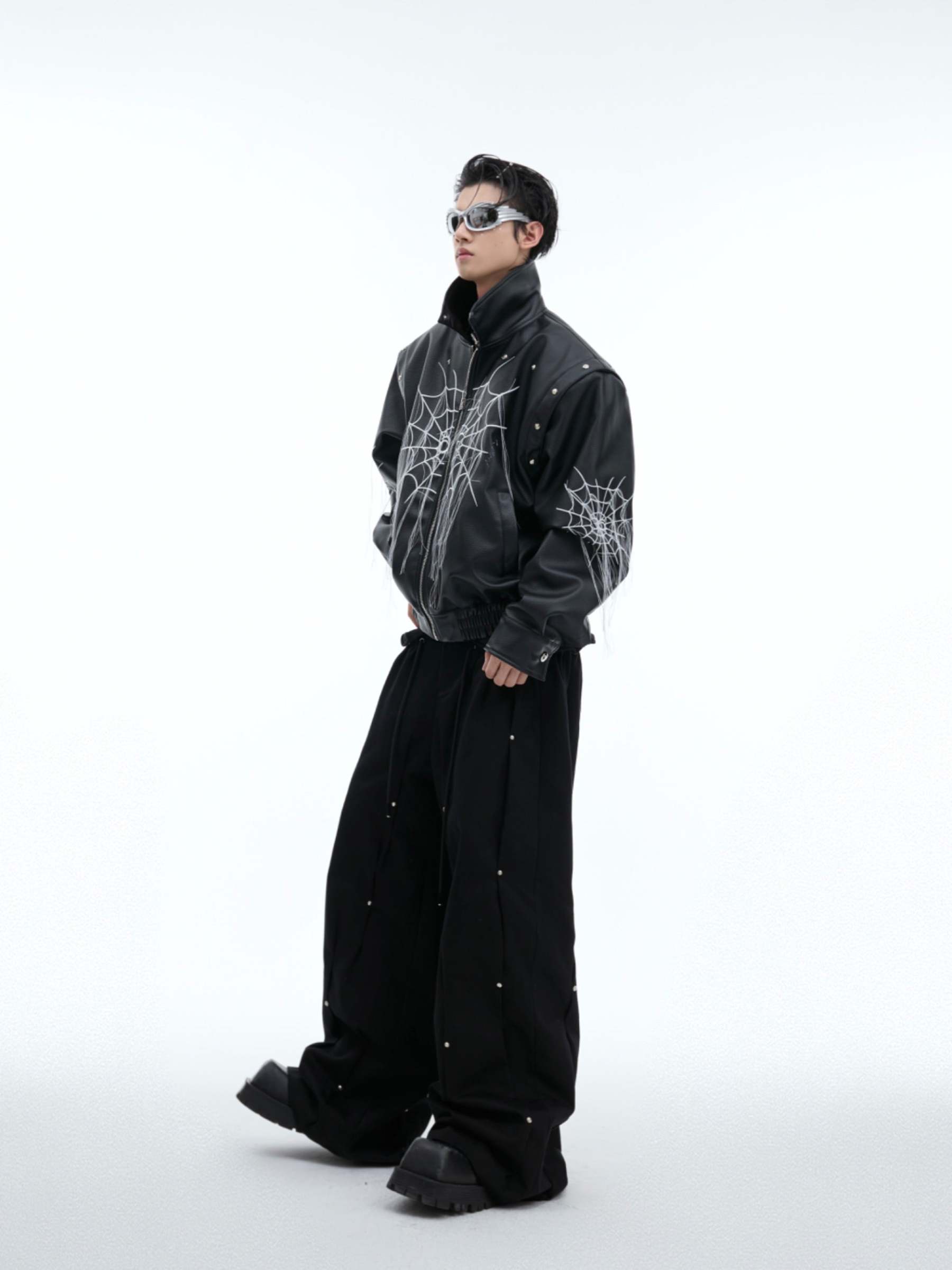 【24s Sep.】Spiderweb Metal Studded Tassel Leather Jacket-IYAMIUIO