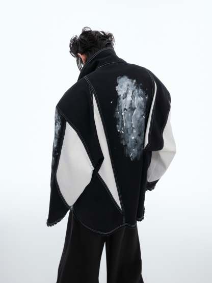 【24s Oct.】Line Shoulder Pads Art Punk Rock Design Shirt-IYAMIUIO