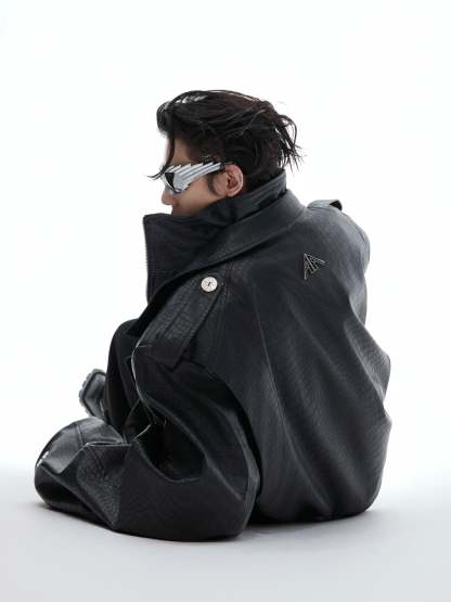 【24s Oct.】Fake Two-piece Crocodile Print Short Leather Jacket-IYAMIUIO