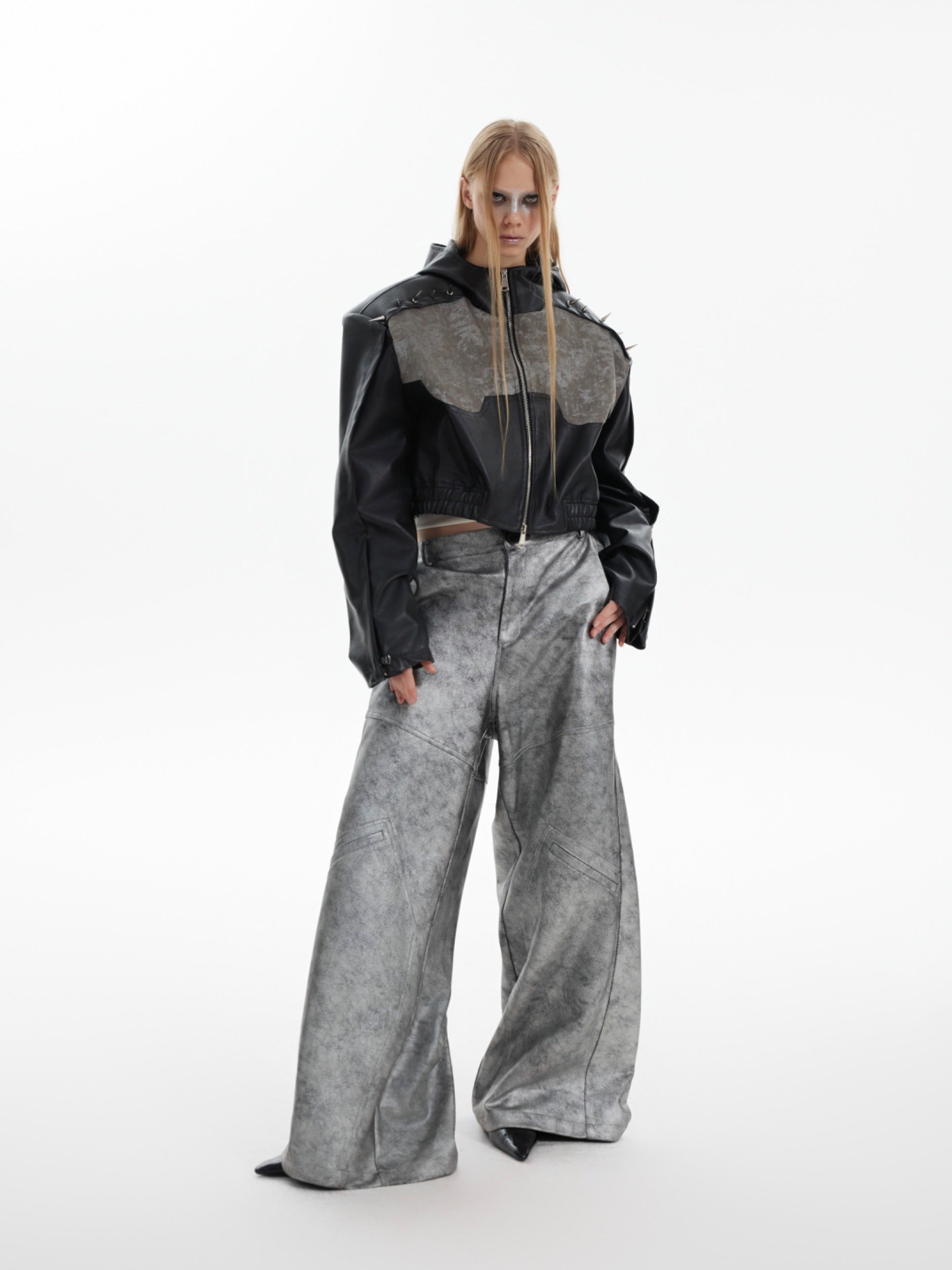 【24s Sep.】Rivets Tighten the Line Punk Short PU Coat-IYAMIUIO