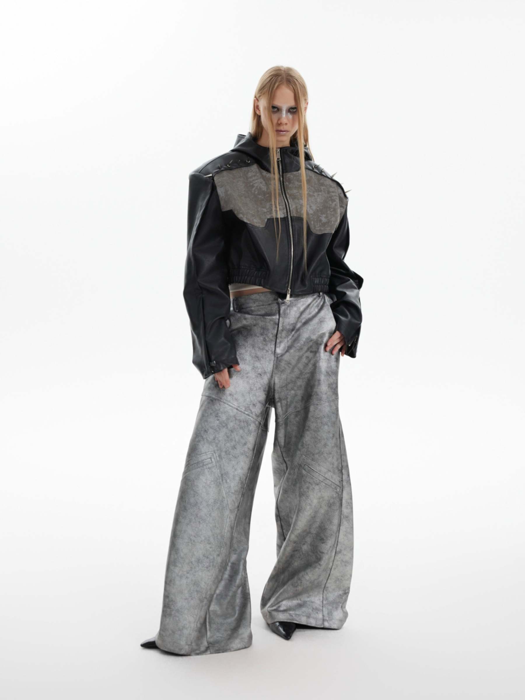 【24s Sep.】Rivets Tighten the Line Punk Short PU Coat-IYAMIUIO