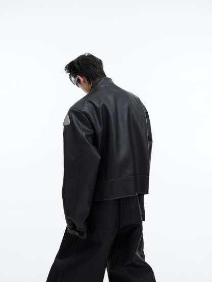 【23s September.】Metallic Logo 3D Deconstructed Leather Jacket-IYAMIUIO