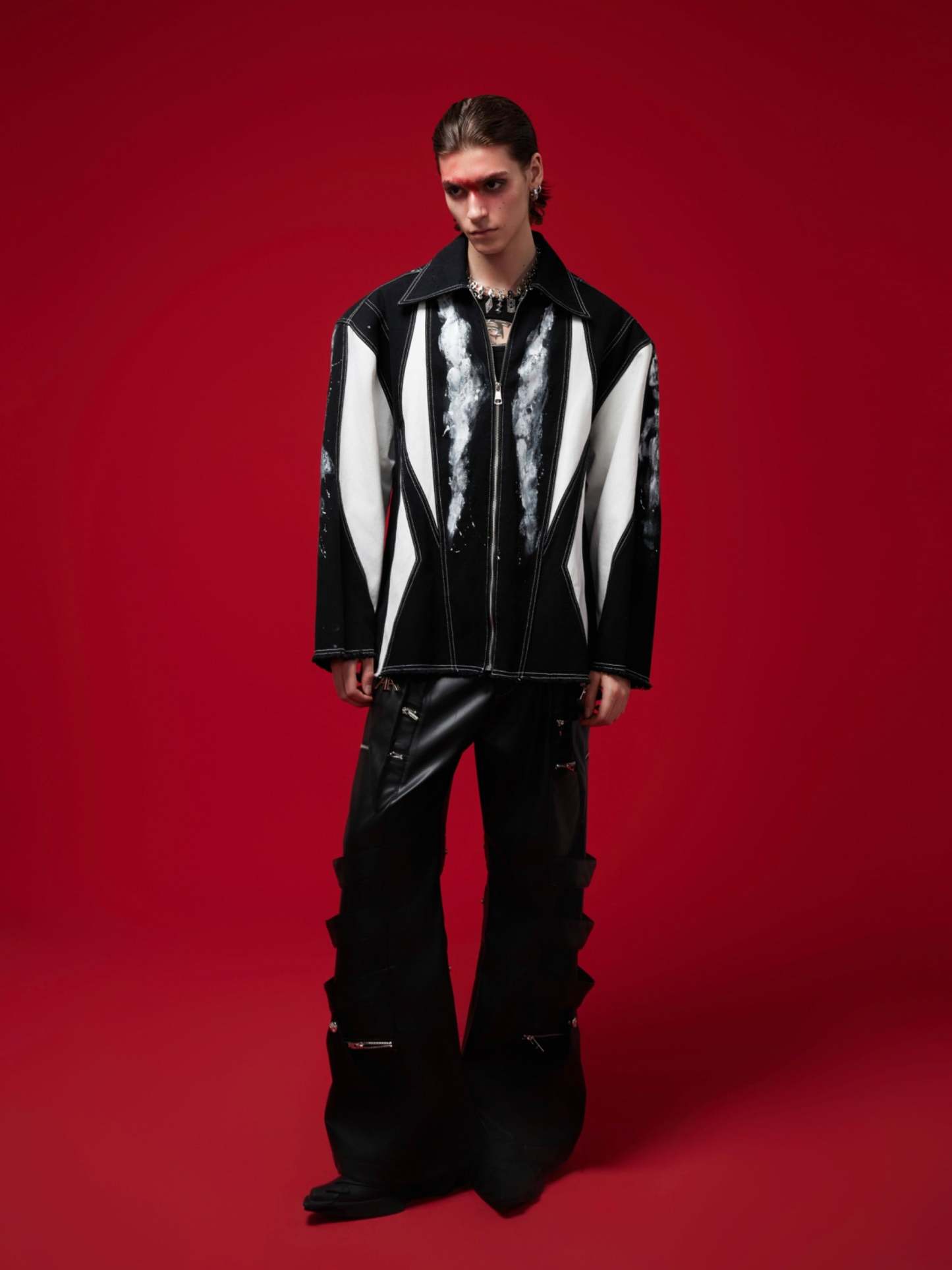 【24s Oct.】Line Shoulder Pads Art Punk Rock Design Shirt-IYAMIUIO