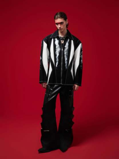 【24s Oct.】Line Shoulder Pads Art Punk Rock Design Shirt-IYAMIUIO