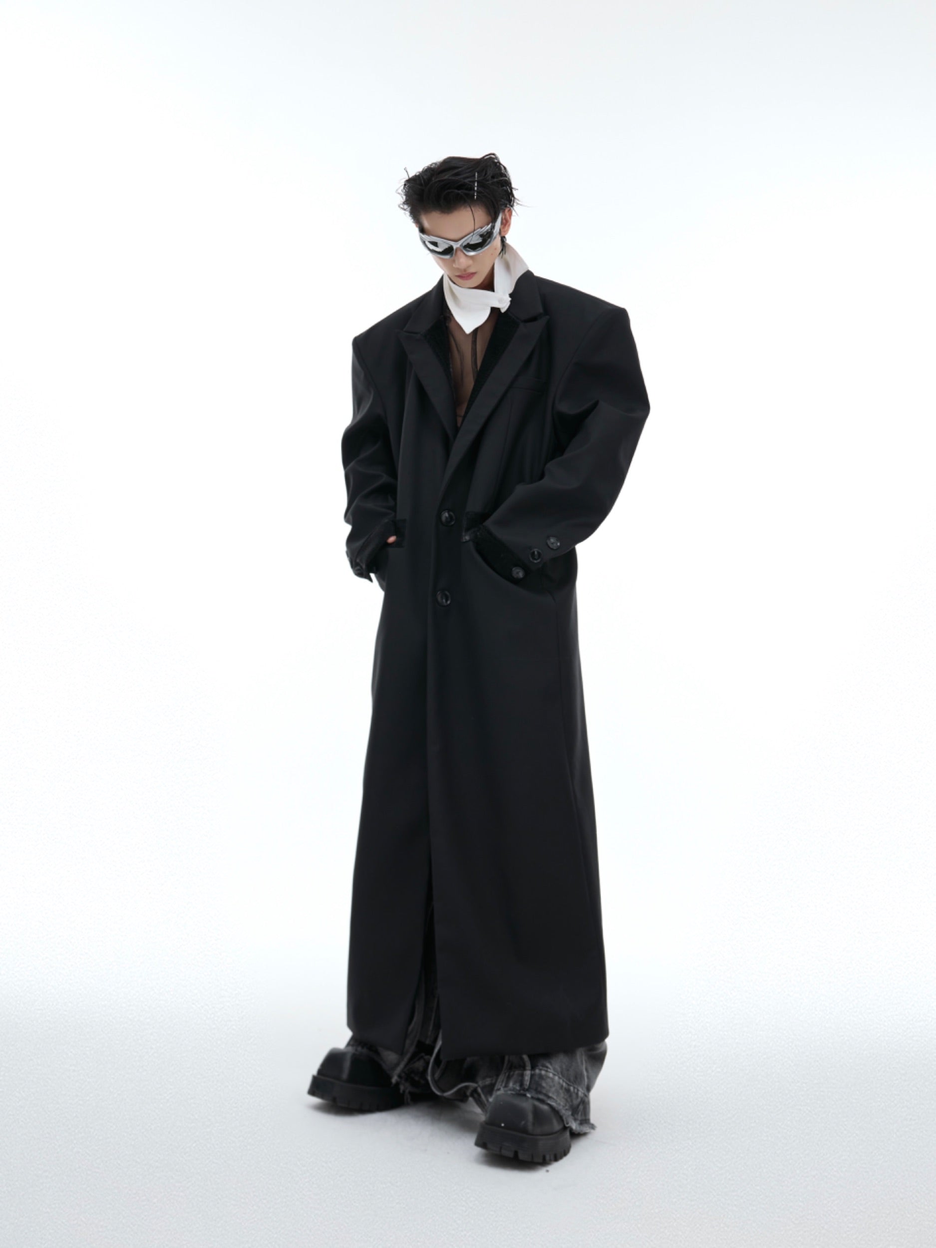 【24s Sep.】Black PU Long Trench Coat-IYAMIUIO