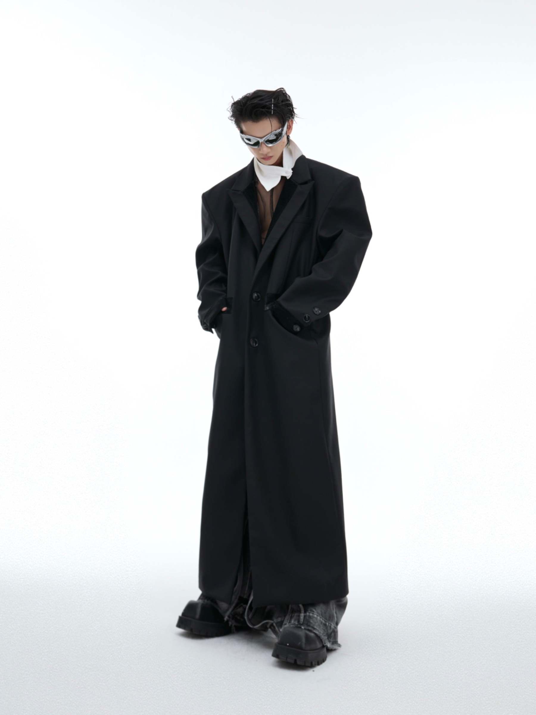 【24s Sep.】Black PU Long Trench Coat-IYAMIUIO