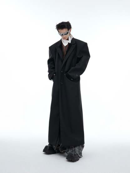 【24s Sep.】Black PU Long Trench Coat-IYAMIUIO