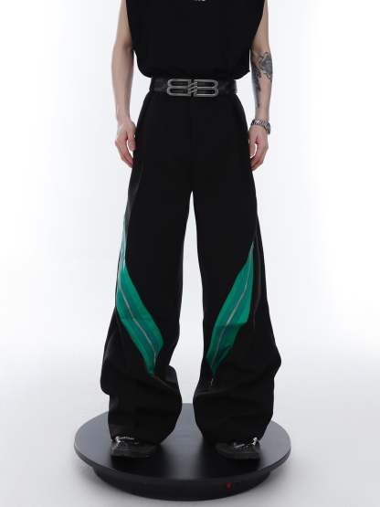 Zipper Contrast Color Stitching Trousers-IYAMIUIO