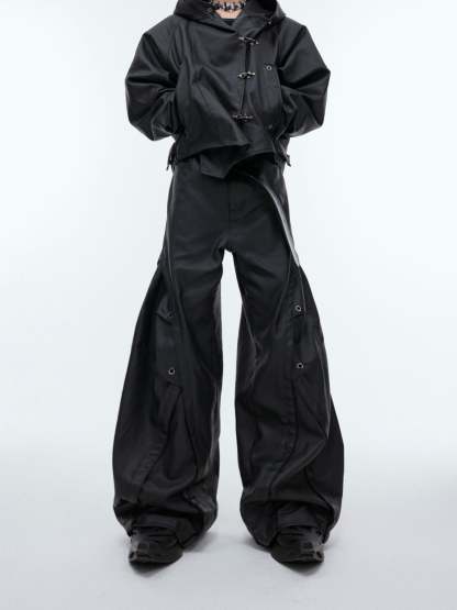 【24s Sep.】Hooded Leather Jacket with Metal Button Detail-IYAMIUIO