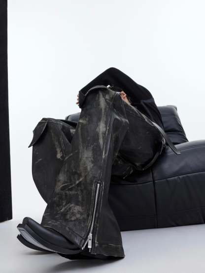 【23s November.】Distressed Faded Leather Trousers-IYAMIUIO