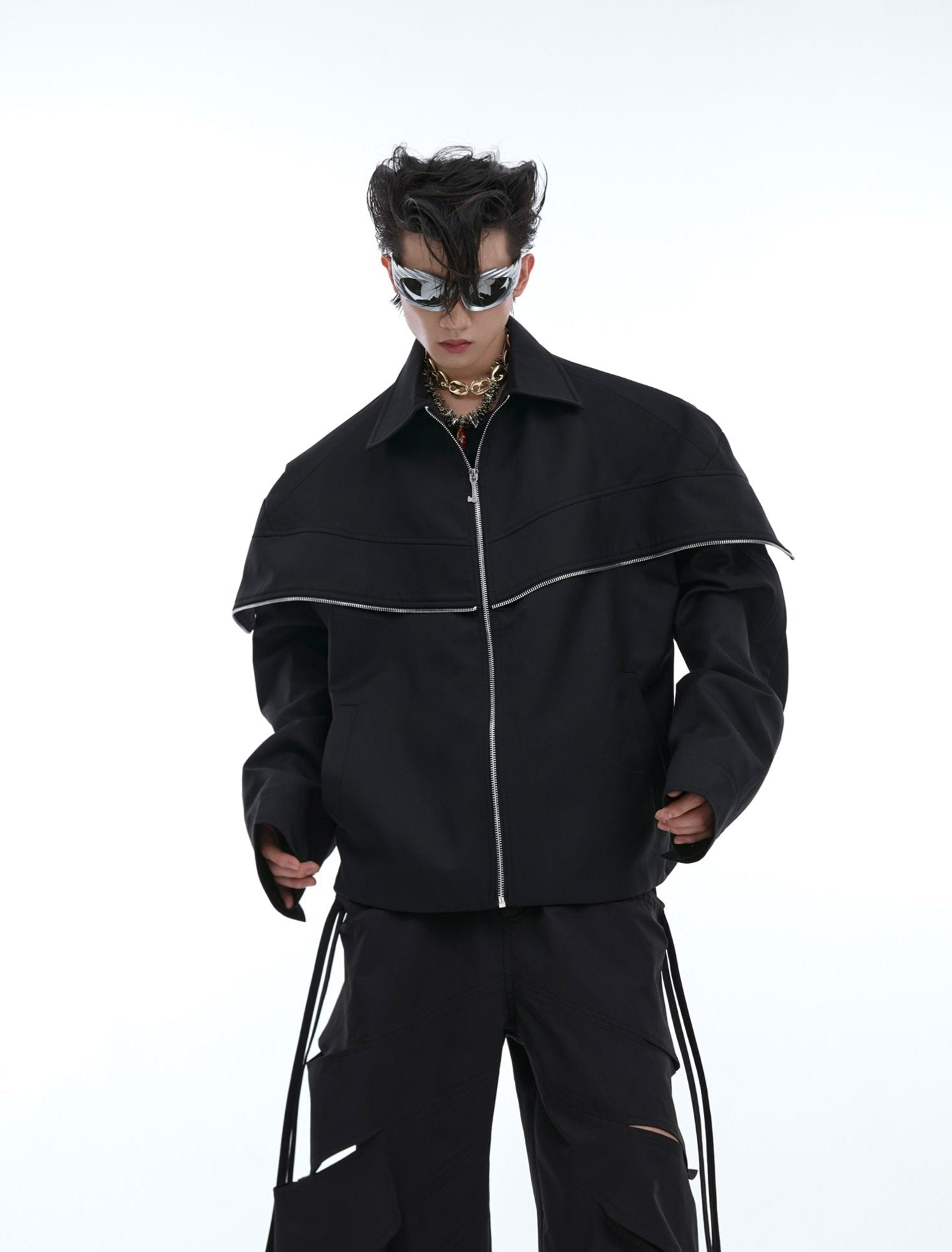 【24s Aug.】Deconstructed Metallic Cape Patchwork Jacket-IYAMIUIO