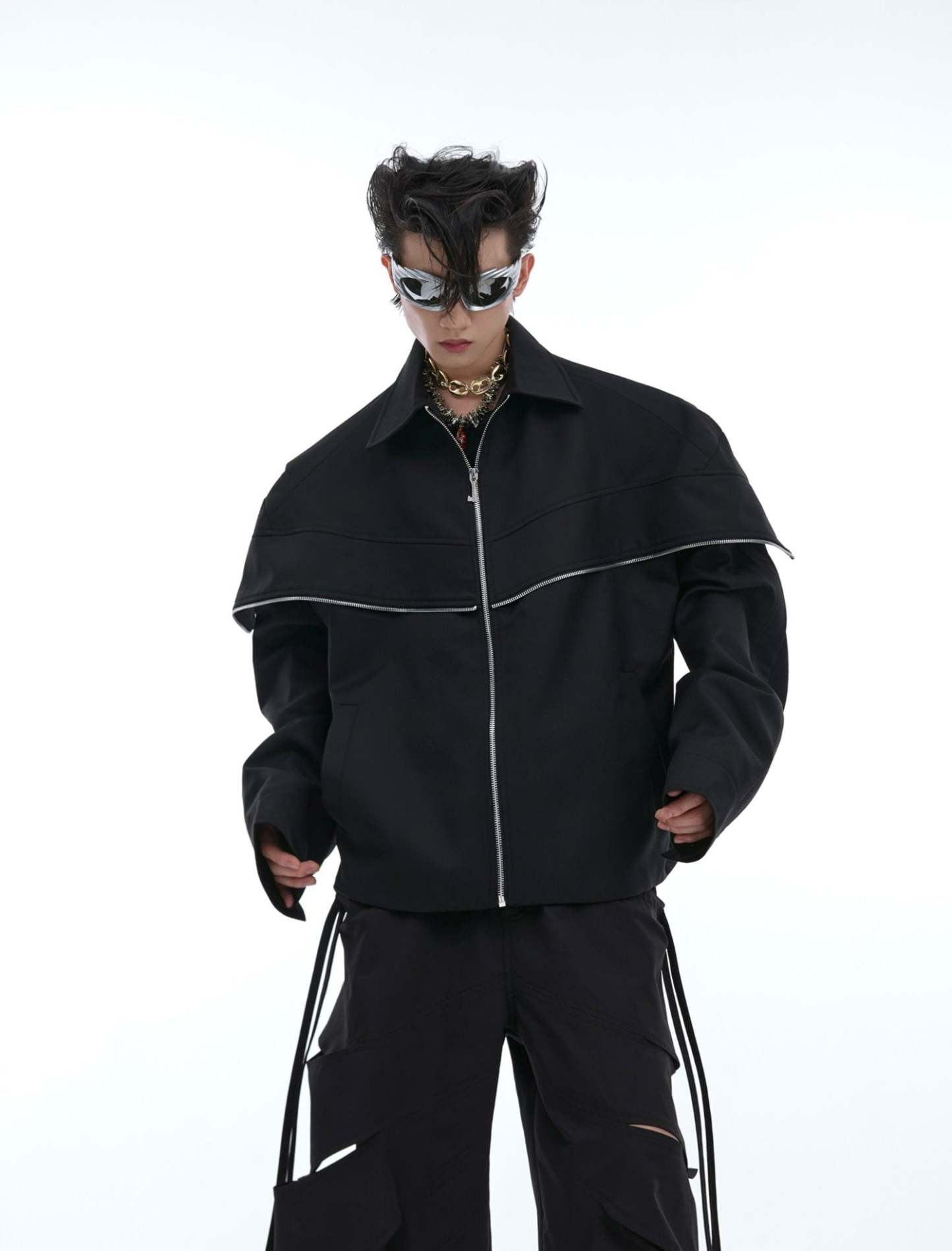 【24s Aug.】Deconstructed Metallic Cape Patchwork Jacket-IYAMIUIO