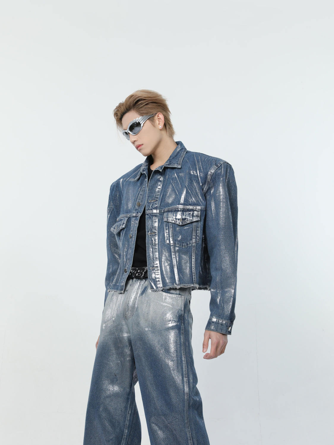 【24s March.】Liquid Washed Distressed Denim Suit-IYAMIUIO
