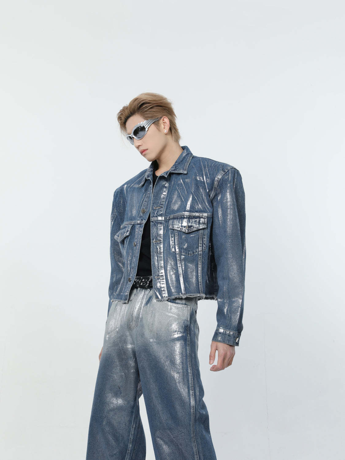 【24s March.】Liquid Washed Distressed Denim Suit-IYAMIUIO
