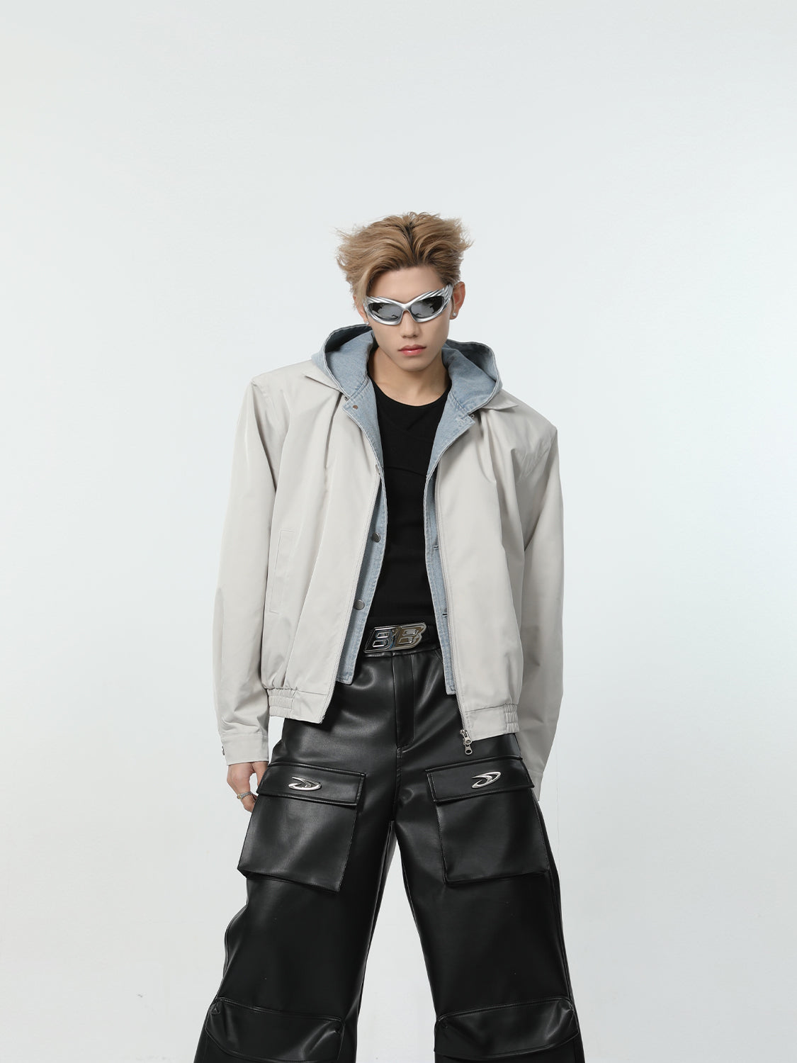 【24s March.】Denim Patchwork Fake Two Piece Hooded Jacket-IYAMIUIO