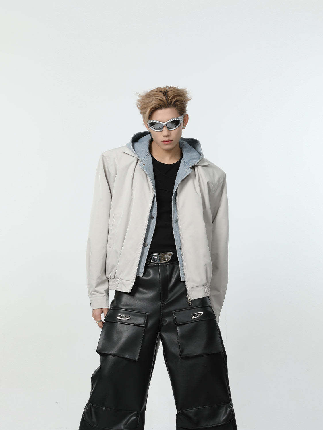 【24s March.】Denim Patchwork Fake Two Piece Hooded Jacket-IYAMIUIO