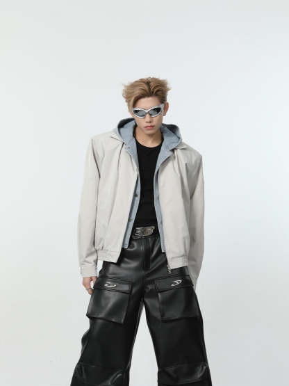 【24s March.】Denim Patchwork Fake Two Piece Hooded Jacket-IYAMIUIO