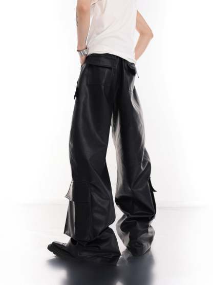【23s July.】Large Pocket Studded Leather Pants-IYAMIUIO