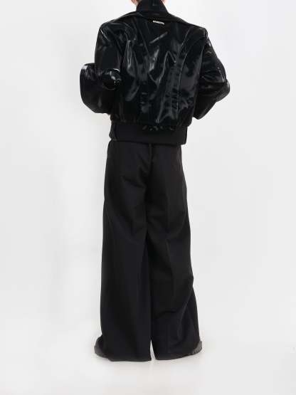 【24s January.】Deconstructed Glossy Pu Leather Jacket-IYAMIUIO