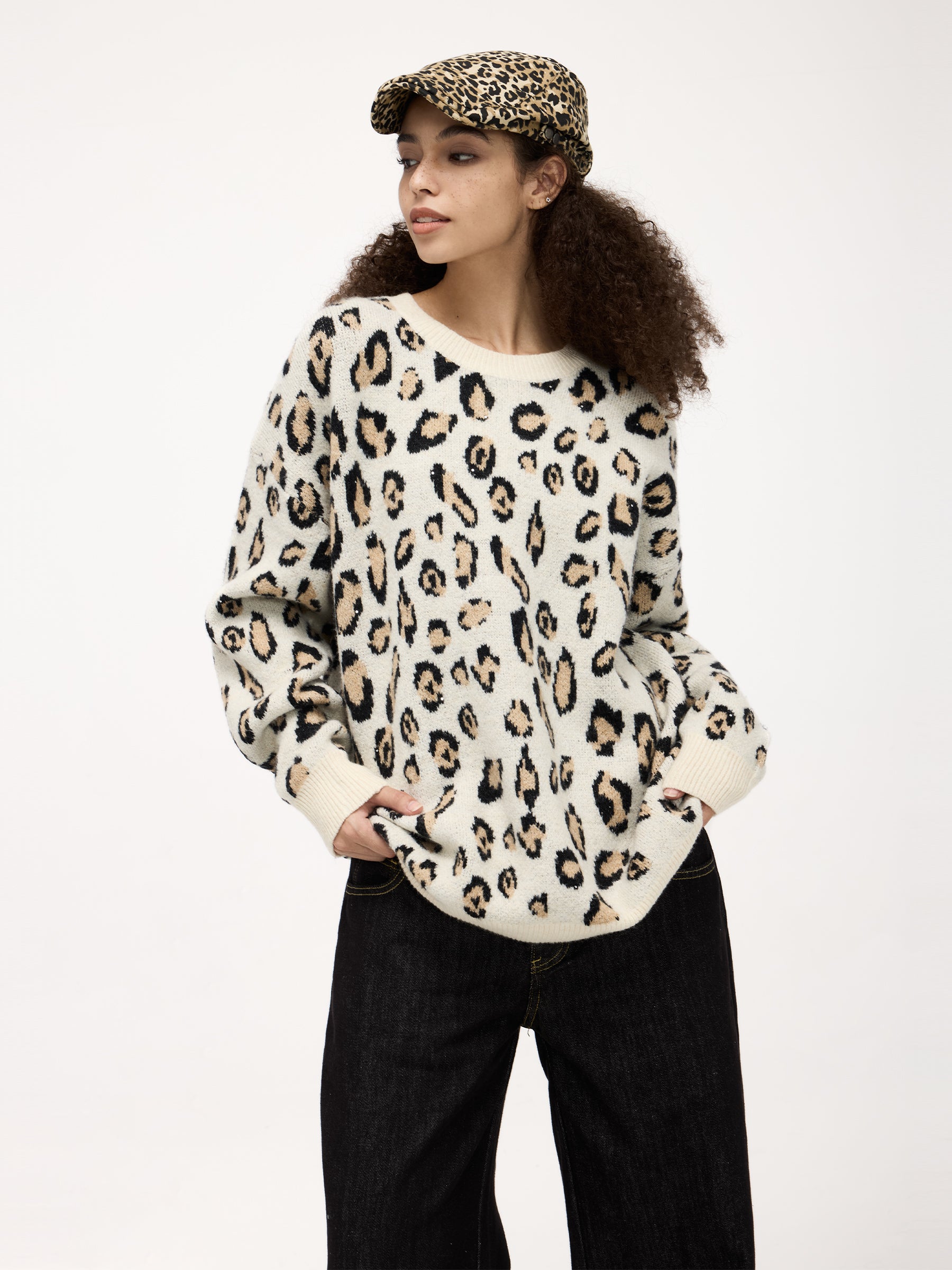 Aelfric Eden Apricot Leopard Print Sweater-IYAMIUIO